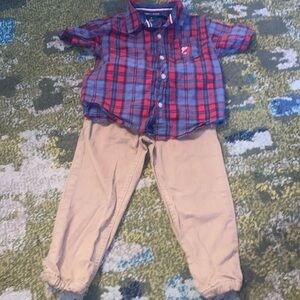 Tommy Hilfiger Toddler Boys Plaid Button-Front Shirt and Twill Joggers 3T